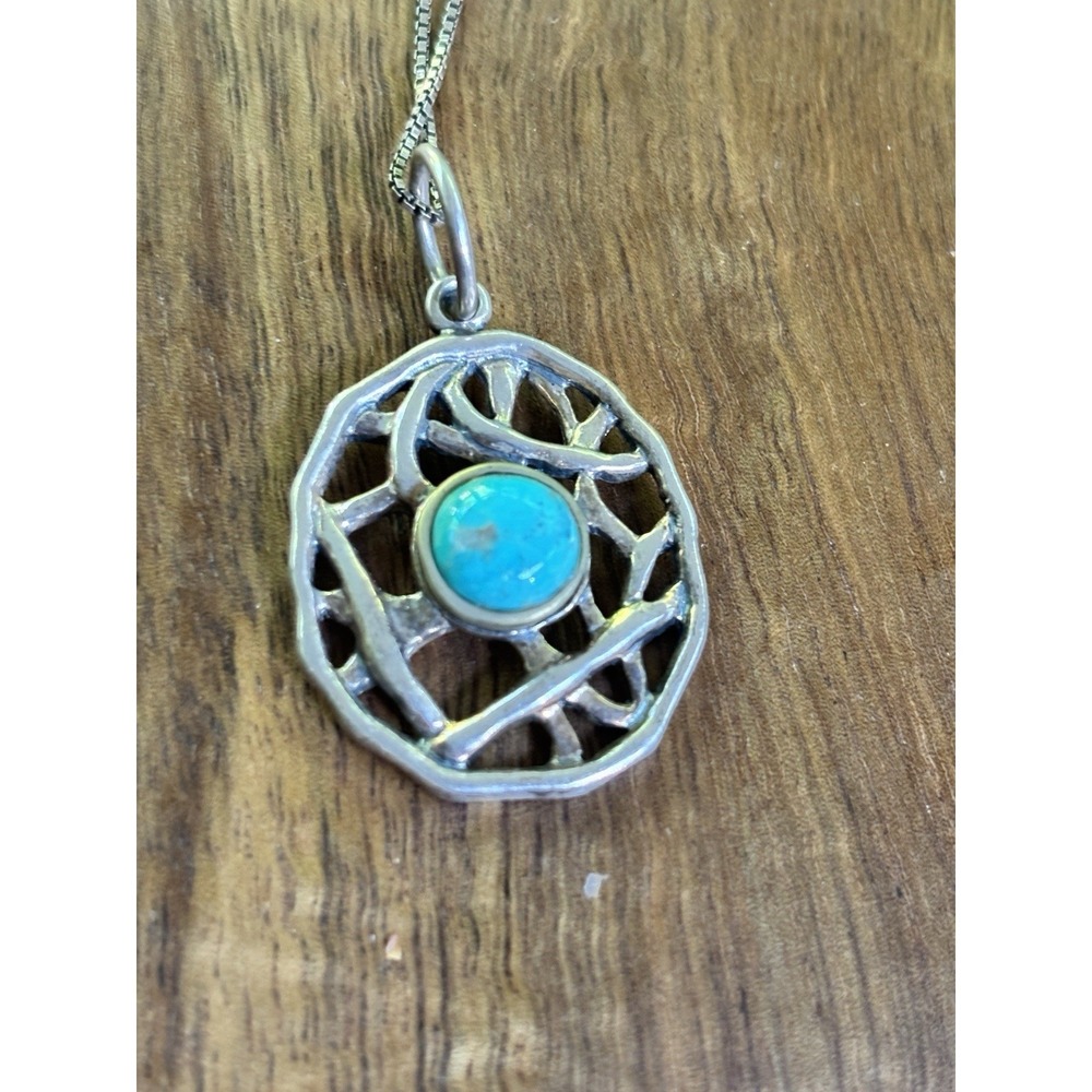 Designer C&H Southwest Sterling Silver Blue Turquoise Pendant Necklace